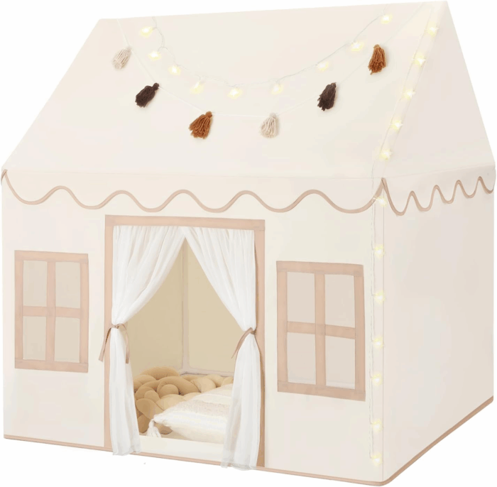 Cozy Kids Play Tent with Mat, Tassel Garland & Star Lights - Perfect Indoor Playhouse for Toddlers - Ideal Birthday Gift for Boys & Girls - Image 2