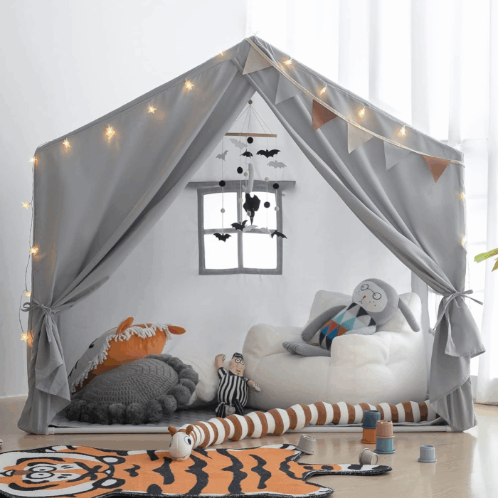 Large Indoor Kids Play Tent with Mat - s Playhouse Castle for Boys and Girls (Grey) - Image 13