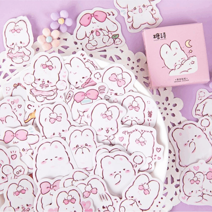 Adorable 45Pcs Bunny Rabbit Stickers for Scrapbooking, Journaling, and DIY Crafts - Perfect for Planners, Laptops, and Phone Cases! - Image 1