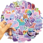 50 Adorable Cartoon Rainbow Cat Stickers - Aesthetic Vinyl for Laptops, Water Bottles, Suitcases & More! - Image 6