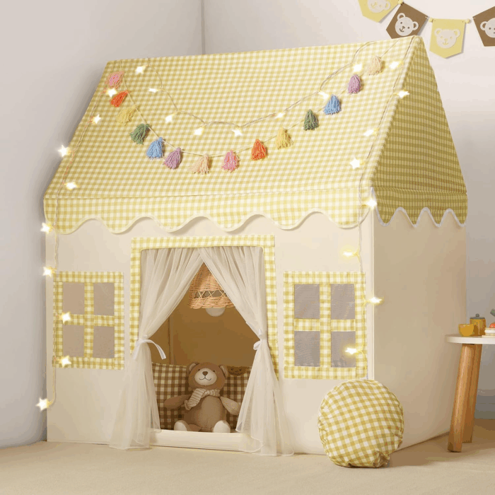 Cozy Kids Play Tent with Mat, Tassel Garland & Star Lights - Perfect Indoor Playhouse for Toddlers - Ideal Birthday Gift for Boys & Girls - Image 12