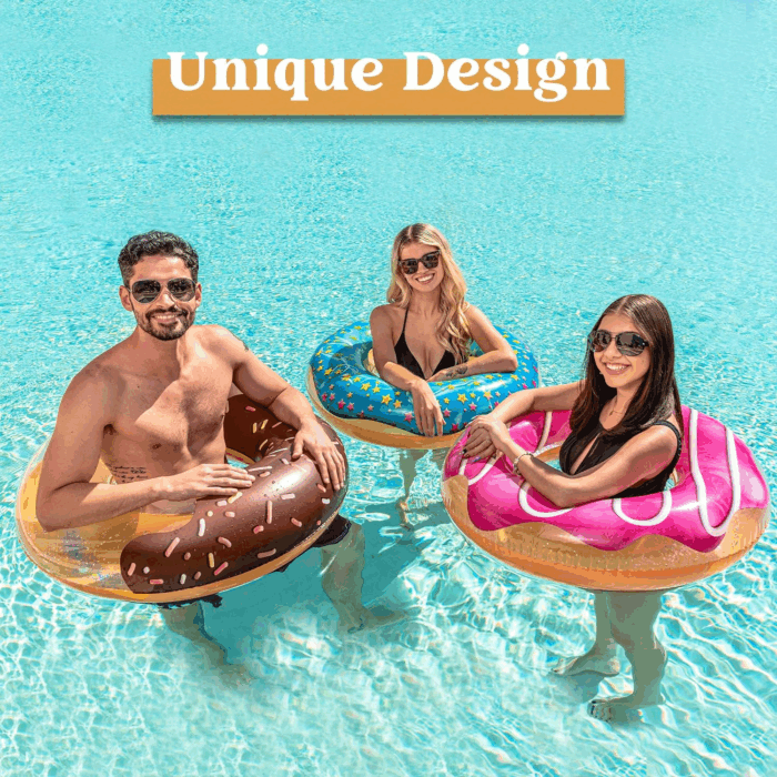 Glitter Donut Pool Float Set - Fun 32.5” Inflatable Tubes for Pool Parties & Donut Celebrations (3 Pack) - Image 3