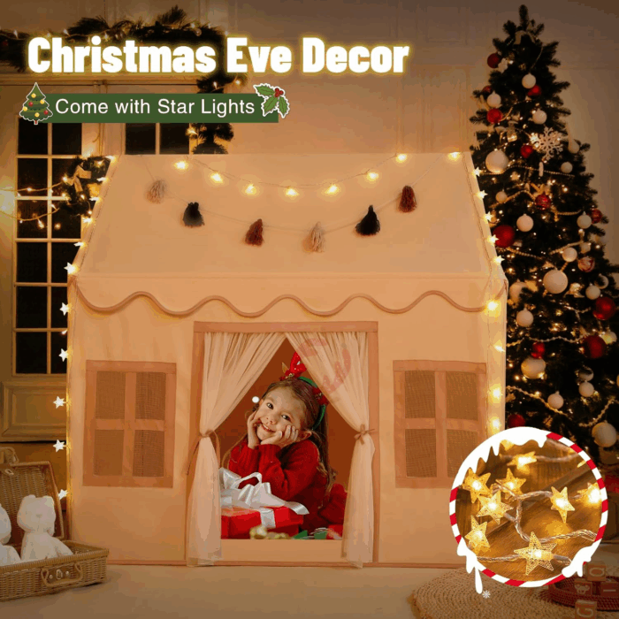 Cozy Kids Play Tent with Mat, Tassel Garland & Star Lights - Perfect Indoor Playhouse for Toddlers - Ideal Birthday Gift for Boys & Girls - Image 4
