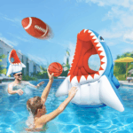 Ultimate Shark Pool Toy for Kids - 3-in-1 Inflatable Float Game with Basketball, Football, and Toss - Perfect Summer Fun for Ages 3-8!