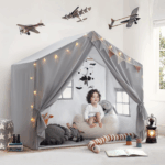 Large Indoor Kids Play Tent with Mat - s Playhouse Castle for Boys and Girls (Grey) - Image 2