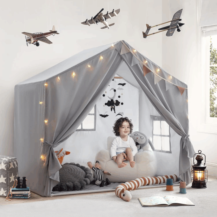 Large Indoor Kids Play Tent with Mat - s Playhouse Castle for Boys and Girls (Grey) - Image 2