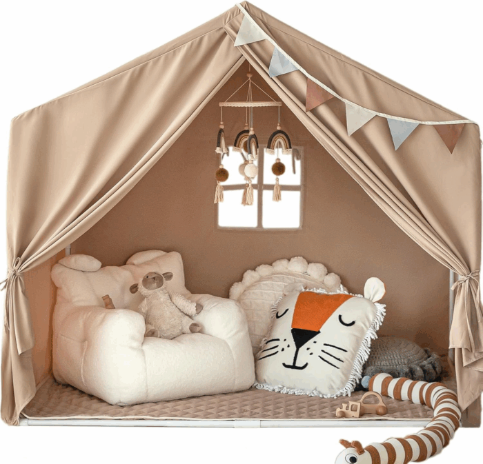 Large Indoor Kids Play Tent with Mat - s Playhouse Castle for Boys and Girls (Grey) - Image 16