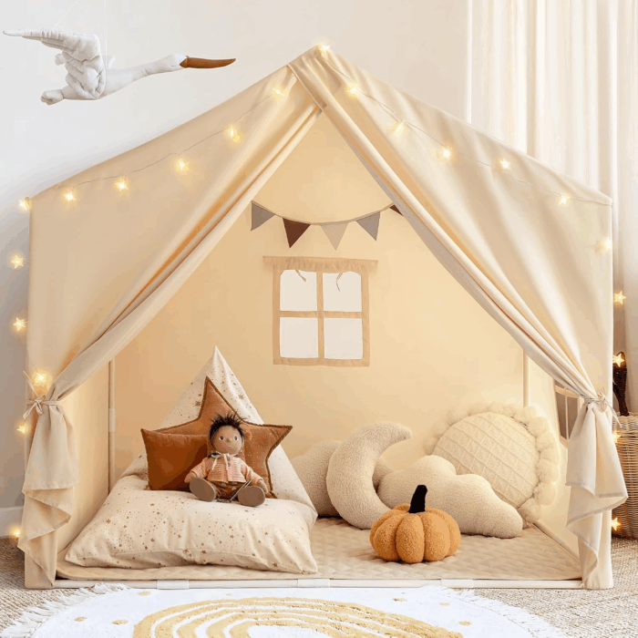 Large Indoor Kids Play Tent with Mat - s Playhouse Castle for Boys and Girls (Grey) - Image 10