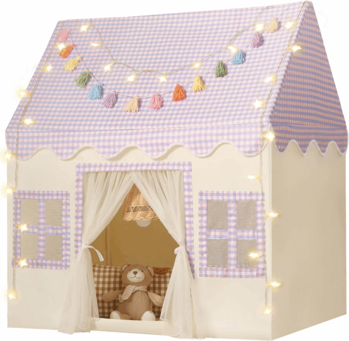 Cozy Kids Play Tent with Mat, Tassel Garland & Star Lights - Perfect Indoor Playhouse for Toddlers - Ideal Birthday Gift for Boys & Girls - Image 13