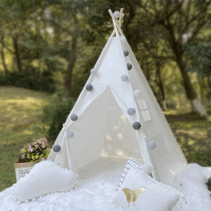 Kids Teepee Tent - Portable Indoor/Outdoor Play Tent in White - Image 8