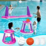 Inflatable Pool Float Set - Volleyball Net & Basketball Hoops for Ultimate Summer Fun - Perfect for Kids and Adults - L-Orange - Image 11