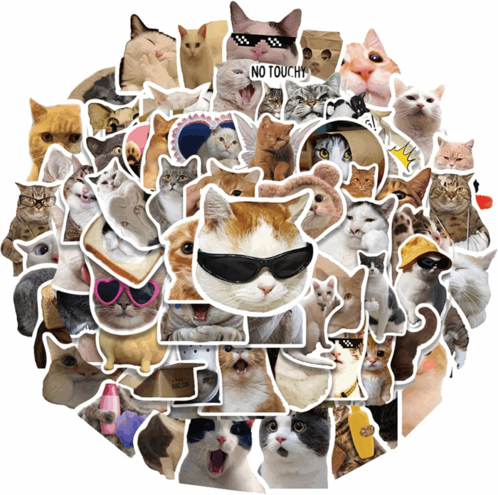 100 Pcs Hilarious Cat Stickers - Adorable Vinyl Memes for Water Bottles, Laptops, Phones & More! - Image 1