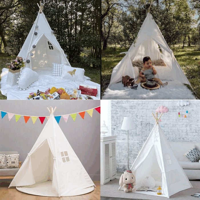 Kids Teepee Tent - Portable Indoor/Outdoor Play Tent in White - Image 9