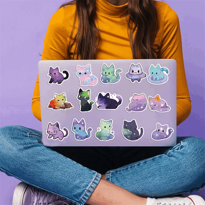 50 Adorable Cartoon Rainbow Cat Stickers - Aesthetic Vinyl for Laptops, Water Bottles, Suitcases & More! - Image 4