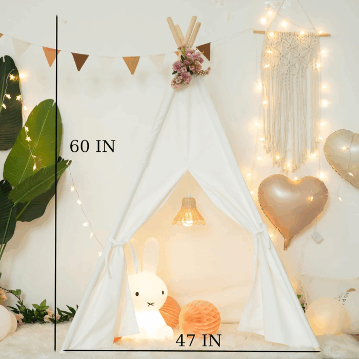 Kids Teepee Tent - Portable Indoor/Outdoor Play Tent in White - Image 6