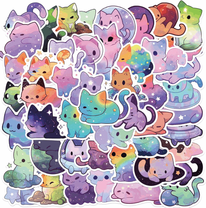 50 Adorable Cartoon Rainbow Cat Stickers - Aesthetic Vinyl for Laptops, Water Bottles, Suitcases & More! - Image 7
