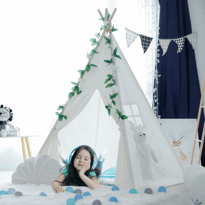 Kids Teepee Tent - Portable Indoor/Outdoor Play Tent in White - Image 5
