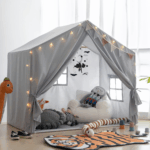 Large Indoor Kids Play Tent with Mat - s Playhouse Castle for Boys and Girls (Grey) - Image 6