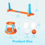 Inflatable Pool Float Set - Volleyball Net & Basketball Hoops for Ultimate Summer Fun - Perfect for Kids and Adults - L-Orange - Image 7