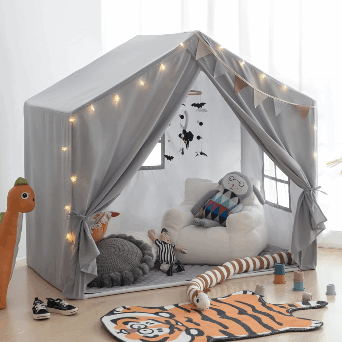 Large Indoor Kids Play Tent with Mat - s Playhouse Castle for Boys and Girls (Grey) - Image 8