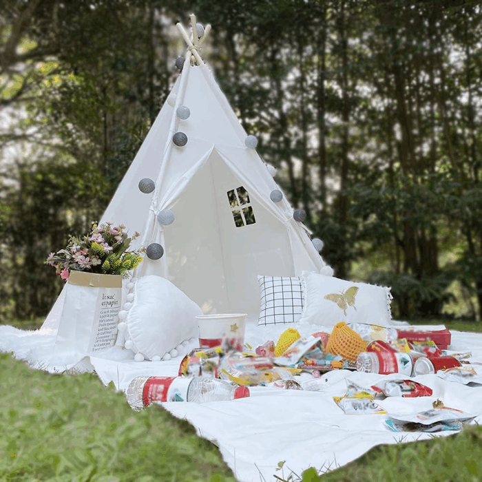 Kids Teepee Tent - Portable Indoor/Outdoor Play Tent in White - Image 1