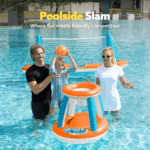 Inflatable Pool Float Set - Volleyball Net & Basketball Hoops for Ultimate Summer Fun - Perfect for Kids and Adults - L-Orange - Image 3