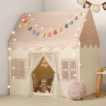 Cozy Kids Play Tent with Mat, Tassel Garland & Star Lights - Perfect Indoor Playhouse for Toddlers - Ideal Birthday Gift for Boys & Girls