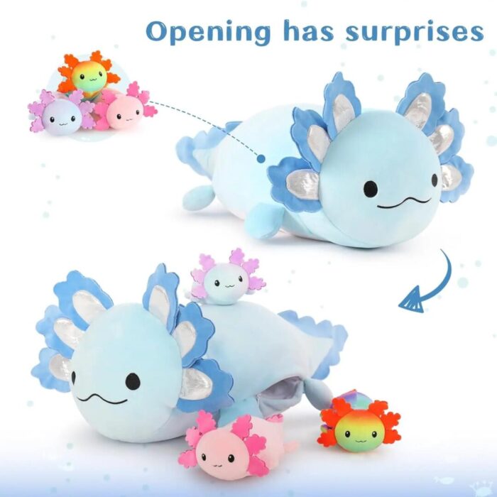 23.5" Giant Axolotl Plush with 3 Baby Axolotls - Soft Stuffed Animal Throw Pillow in Blue - Image 3