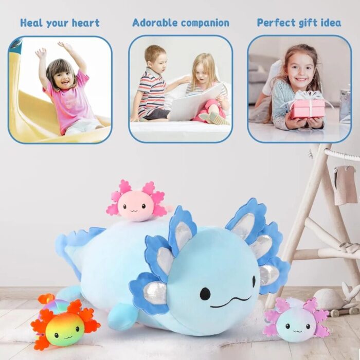 23.5" Giant Axolotl Plush with 3 Baby Axolotls - Soft Stuffed Animal Throw Pillow in Blue - Image 6