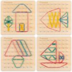 Wooden Geoboard - 30 Pattern Cards & Latex Bands for STEM Learning, 8x8 Brain Teaser Educational Toy for Kids - Image 3