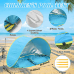 Baby Beach Tent-2 Pools Pop up UPF 50+ Sunshade with Carry Bag, Portable for Travel,Beach,Camping,Indoor - Image 4