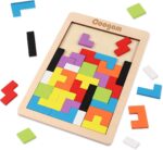 40-Piece Wooden Blocks Puzzle - Colorful 3D Tangram Brain Teasers for Kids - STEM Montessori Educational Gift - Image 2