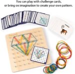 Wooden Geoboard - 30 Pattern Cards & Latex Bands for STEM Learning, 8x8 Brain Teaser Educational Toy for Kids - Image 2