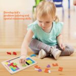 40-Piece Wooden Blocks Puzzle - Colorful 3D Tangram Brain Teasers for Kids - STEM Montessori Educational Gift - Image 3