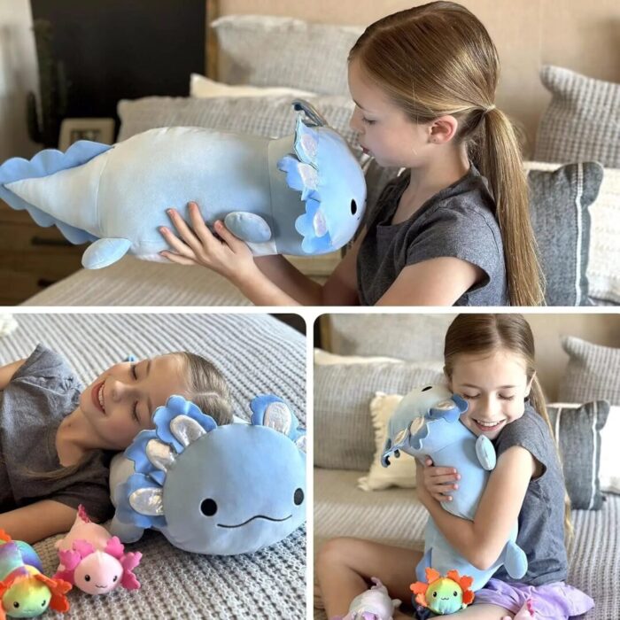 23.5" Giant Axolotl Plush with 3 Baby Axolotls - Soft Stuffed Animal Throw Pillow in Blue - Image 4