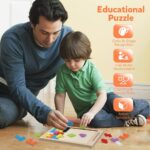 40-Piece Wooden Blocks Puzzle - Colorful 3D Tangram Brain Teasers for Kids - STEM Montessori Educational Gift