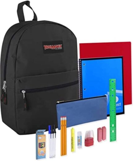 Ultimate  Backpack Set for Kids - 20 Essential Back to School Supplies Included, Stylish 17" Black Backpack