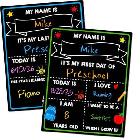 Reusable First Day of School Chalkboard Sign - Beautiful Double-Sided 14x11 Board for Kids - Perfect Back to School Keepsake!