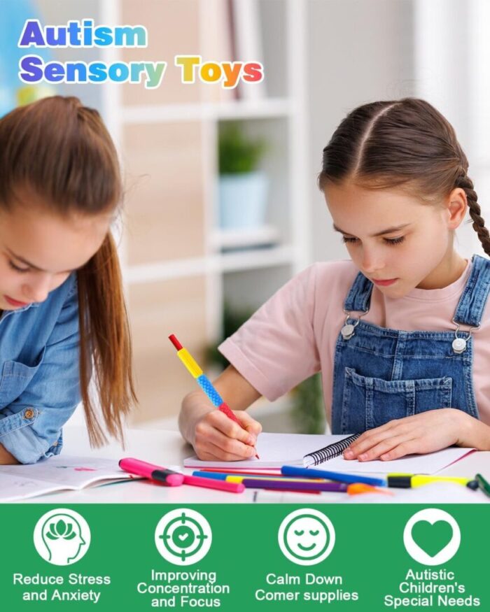 Ultimate 24 Pack Sensory Fidget Toys - Textured Silicone Pencil Grips for Kids & Adults, Perfect for Autism & ADHD Anxiety Relief in Classrooms! - Image 4