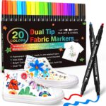 20-Color Dual Tip Fabric Markers - Permanent Paint Pens for Kids & Adults - Perfect for T-Shirts, Sneakers, Canvas, and More!