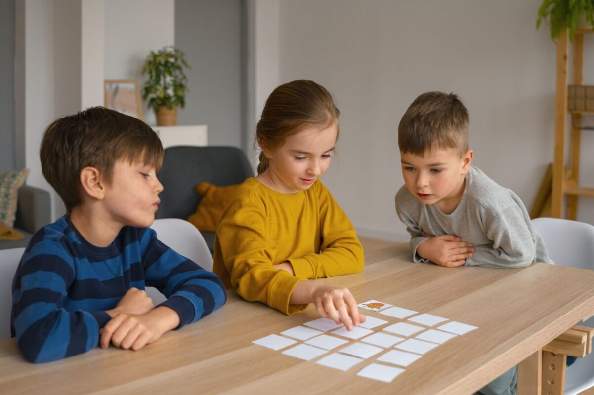 medium shot children playing memory