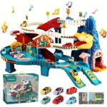 Dinosaur Mountain Climbing Toy Car Ramp Track Set with Colorful Vehicles and Racing Car, Ideal for Young Builders