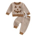 Toddler Boys Halloween 2-Piece Set: Long Sleeve Pumpkin Embroidery Top with Striped Pants - Image 7