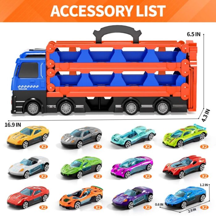 Large Transporter Truck Toy Set with 24 Alloy Sports Cars - Educational Inertial Vehicle Gifts for Children - Image 5