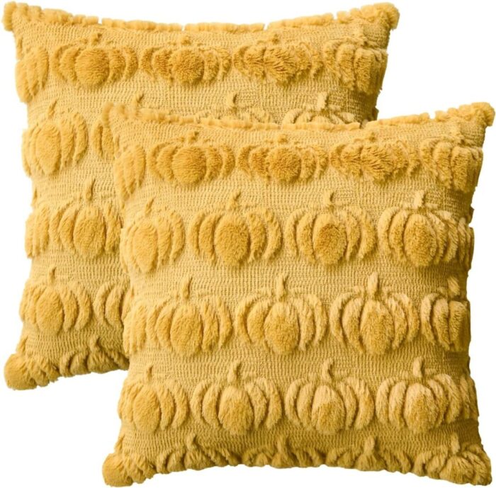 Cozy Autumn Vibes:  Pumpkin Caramel Throw Pillow Covers - Set of 2, 18x18 Inch Plush Faux Fur Cushion Cases for Seasonal Sofa Decor - Image 11