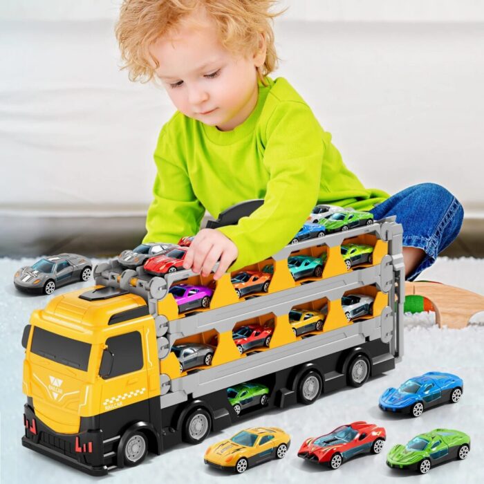 Large Transporter Truck Toy Set with 24 Alloy Sports Cars - Educational Inertial Vehicle Gifts for Children - Image 6