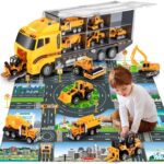 Children's Transport Truck Fire Vehicle Playset with Play Mat - 6 Mini Car Models and Fire Truck Racing Toys - Image 8