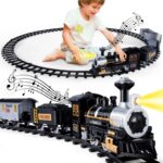 Electric Simulation Black Train Model with Track, Lights, and Music - Classic Railway Toy for Children, Ideal Birthday Gift