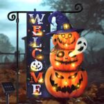 Illuminate Your Halloween Spirit with Our LED Solar Garden Flag - 8 Modes Witch Feet Design, Double-Sided Cauldron & Eyeball Black Cat Decor for Your Porch! - Image 11