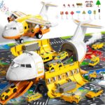 Large Transport Spray Airplane Toy Set for Kids Aged 4-8 with 10 Fire Truck Vehicles - Ideal Birthday Gift for Boys and Girls